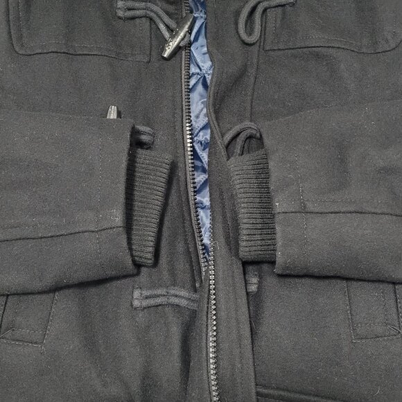 Dockers Black Wool Blend Insulated Hooded Knit Collar Toggle Zip Coat Medium M - Picture 12 of 15